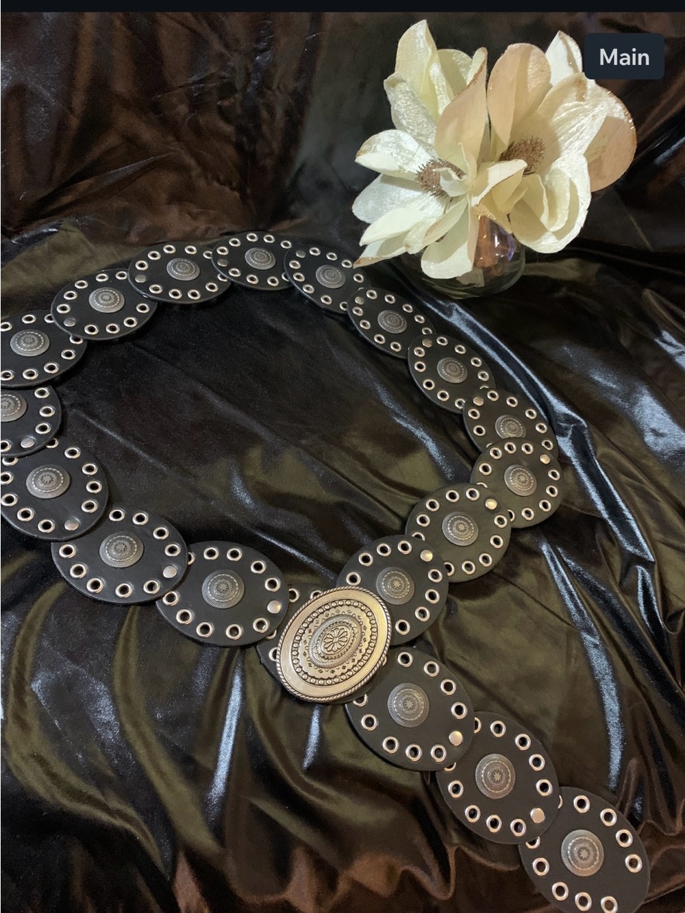 Studded Circular Plate Waist Belt in Black - Women's Accessory